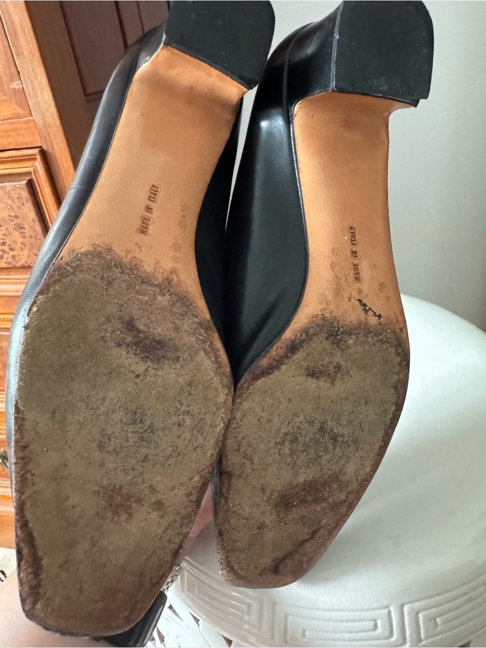 Vintage Salvatore Ferragamo Black Leather Low Block Heel Pumps - Picture 9 of 9